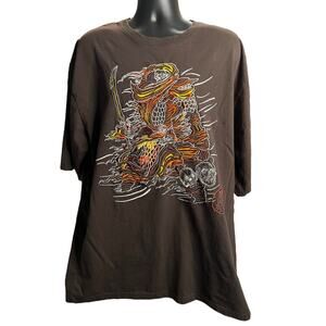 Fatherz IV Premium Samurai Skull Embroidered Brown T-Shirt 2XL